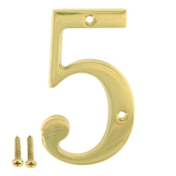 ZW Hardware A100 4 Inch Bright Brass House Number 5