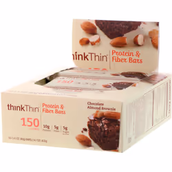 Think !, Protein & Fiber Bars, Chocolate Almond Brownie, 10 Bars, 1.41 oz (40 g) Each