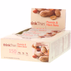 Think !, Protein & Fiber Bars, Chunky Chocolate Peanut, 10 Bars, 1.41 oz (40 g) Each