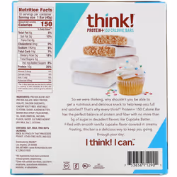 Think !, Protein+ 150 Calorie Bars, Cupcake Batter, 10 Bars, 1.41 oz (40 g) Each