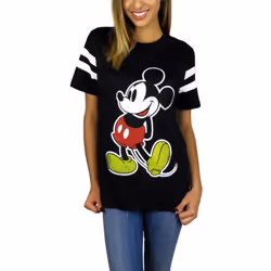 Disney Womens Mickey Mouse Varsity Football Tee (Black Small)