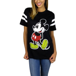 Disney Womens Mickey Mouse Varsity Football Tee (Black  Small)