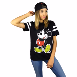 Disney Womens Mickey Mouse Varsity Football Tee (Black  Small)
