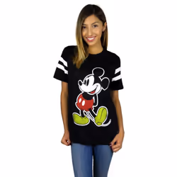 Disney Womens Mickey Mouse Varsity Football Tee (Black  Small)