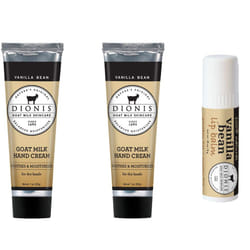 Dionis Goat Milk Hand Cream and Lip Balm 3 Piece Gift Set (Vanilla Bean  3 Piece)