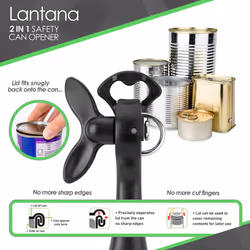 2 in 1 Safety/Smooth Edge Tin Can Opener & Bottle Opener - Black/Stainless Steel