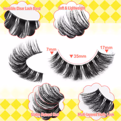 Cat Eye Lashes D Curl Russian Strip Lashes 17mm Fluffy False Eyelashes Clear Band Eyelashes Dramatic Faux Mink Lashes 8 Pairs