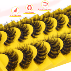 Cat Eye Lashes D Curl Russian Strip Lashes 17mm Fluffy False Eyelashes Clear Band Eyelashes Dramatic Faux Mink Lashes 8 Pairs
