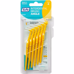 TePe Angle Yellow Interdental Brushes (0.7mm - Size 4) / Easy and simple interspace cleaning with long handle and angled neck ...