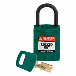 Brady SafeKey, Conventional padlock, Key lock, Keyed to differ, Green, Nylon, Plastic