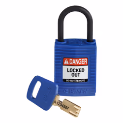 Brady SafeKey, Conventional padlock, Key lock, Keyed to differ, Blue, Nylon, Plastic