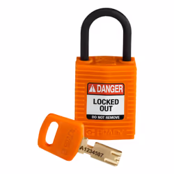 Brady SafeKey, Conventional padlock, Key lock, Keyed to differ, Orange, Nylon, Plastic