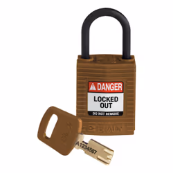 Brady SafeKey, Conventional padlock, Key lock, Keyed to differ, Brown, Nylon, Plastic