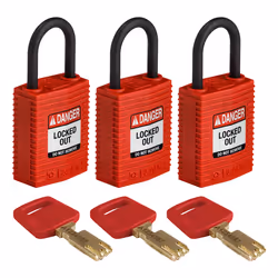 Brady SafeKey, Conventional padlock, Key lock, Keyed alike, Red, Nylon, Plastic