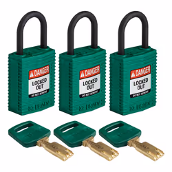 Brady SafeKey, Conventional padlock, Key lock, Keyed alike, Green, Nylon, Plastic