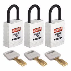 Brady SafeKey, Conventional padlock, Key lock, Keyed alike, White, Nylon, Plastic