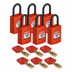 Brady SafeKey, Conventional padlock, Key lock, Keyed to differ, Red, Nylon, Plastic