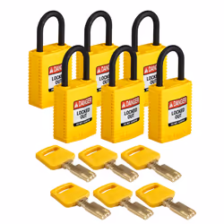 Brady SafeKey, Conventional padlock, Key lock, Keyed to differ, Yellow, Nylon, Plastic