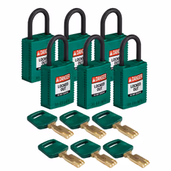 Brady SafeKey, Conventional padlock, Key lock, Keyed to differ, Green, Nylon, Plastic