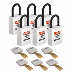 Brady SafeKey, Conventional padlock, Key lock, Keyed to differ, White, Nylon, Plastic