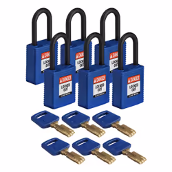 Brady SafeKey, Conventional padlock, Key lock, Keyed to differ, Blue, Nylon, Plastic