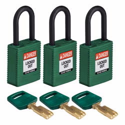 Brady SafeKey, Conventional padlock, Key lock, Keyed alike, Green, Nylon, Plastic