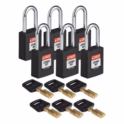 Brady SafeKey, Conventional padlock, Key lock, Keyed to differ, Black, Nylon, Steel