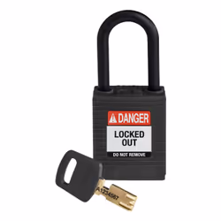 Brady SafeKey, Conventional padlock, Key lock, Keyed to differ, Black, Nylon, Plastic