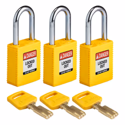 Brady SafeKey, Conventional padlock, Key lock, Keyed alike, Yellow, Nylon, Steel