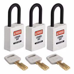 Brady SafeKey, Conventional padlock, Key lock, Keyed alike, White, Nylon, Plastic