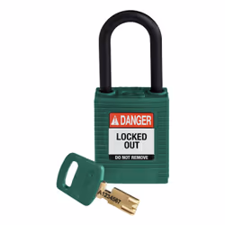 Brady SafeKey, Conventional padlock, Key lock, Keyed to differ, Green, Nylon, Plastic