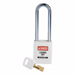 Brady SafeKey, Conventional padlock, Key lock, Keyed to differ, White, Nylon, Steel