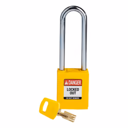 Brady SafeKey, Conventional padlock, Key lock, Keyed to differ, Yellow, Nylon, Steel