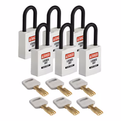Brady SafeKey, Conventional padlock, Key lock, Keyed to differ, White, Nylon, Plastic