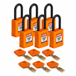 Brady SafeKey, Conventional padlock, Key lock, Keyed to differ, Orange, Nylon, Plastic