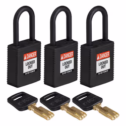Brady SafeKey, Conventional padlock, Key lock, Keyed alike, Black, Nylon, Plastic