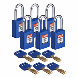 Brady SafeKey, Conventional padlock, Key lock, Keyed to differ, Blue, Nylon, Steel