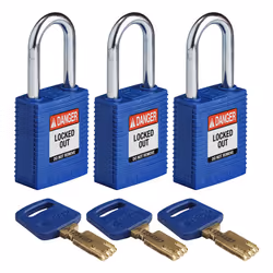 Brady SafeKey, Conventional padlock, Key lock, Keyed alike, Blue, Nylon, Steel