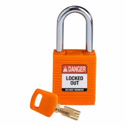 Brady SafeKey, Conventional padlock, Key lock, Keyed to differ, Orange, Nylon, Steel