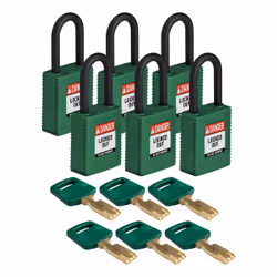 Brady SafeKey, Conventional padlock, Key lock, Keyed to differ, Green, Nylon, Plastic