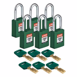 Brady SafeKey, Conventional padlock, Key lock, Keyed to differ, Green, Nylon, Steel