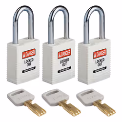 Brady SafeKey, Conventional padlock, Key lock, Keyed alike, White, Nylon, Steel