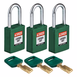 Brady SafeKey, Conventional padlock, Key lock, Keyed alike, Green, Nylon, Steel