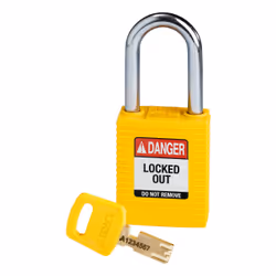 Brady SafeKey, Conventional padlock, Key lock, Keyed to differ, Yellow, Nylon, Steel