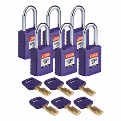 Brady SafeKey, Conventional padlock, Key lock, Keyed to differ, Purple, Nylon, Steel