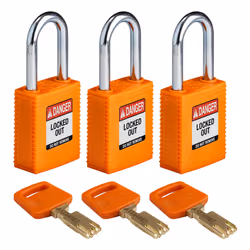 Brady SafeKey, Conventional padlock, Key lock, Keyed alike, Orange, Nylon, Steel