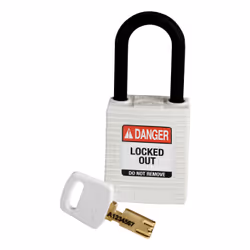 Brady SafeKey, Conventional padlock, Key lock, Keyed to differ, White, Nylon, Plastic