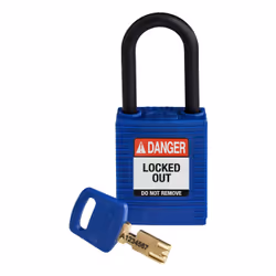 Brady SafeKey, Conventional padlock, Key lock, Keyed to differ, Blue, Nylon, Plastic