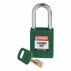 Brady SafeKey, Conventional padlock, Key lock, Keyed to differ, Green, Nylon, Steel