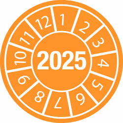 Brady DATE INSPECTION LABELS 25 Dia 35 B-7541, Orange, White, Round, Permanent, White on green, Polyester, Vinyl, 3.5 cm